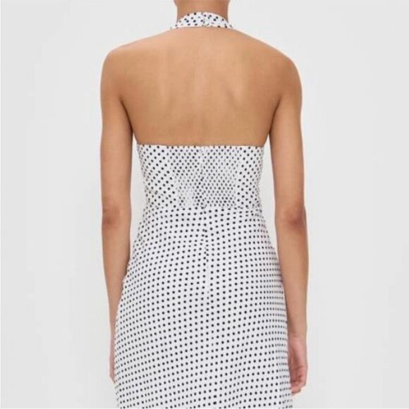 BEST Reformation Delilah Linen Maxi Dress Sz4 Eclipse Dot Polka Vacation Halter - Picture 3 of 3